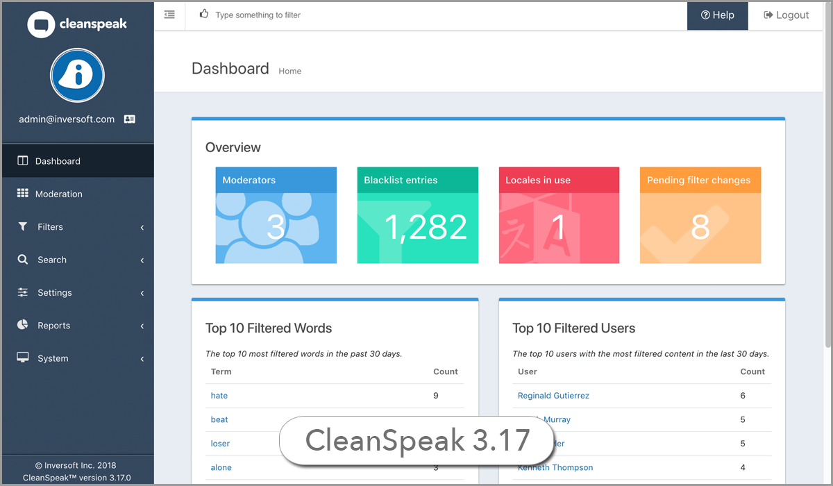 CleanSpeak UI Update New Dashboard