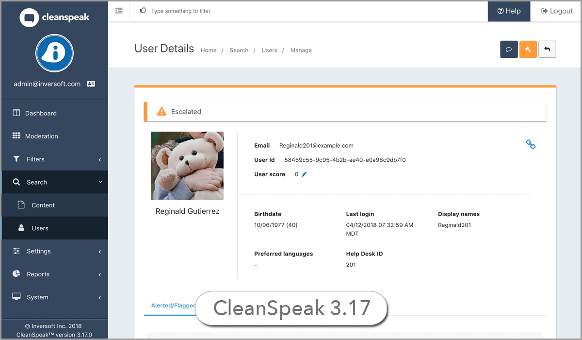 CleanSpeak UI New User Screen