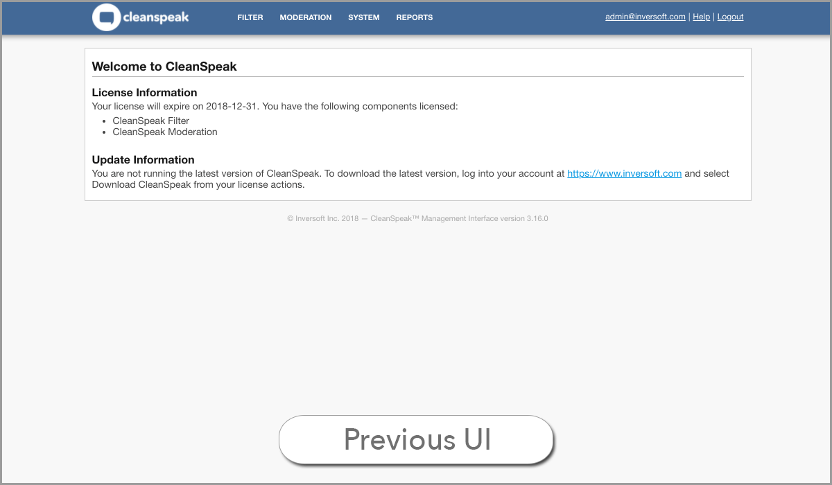 CleanSpeak UI Update Old Dashboard