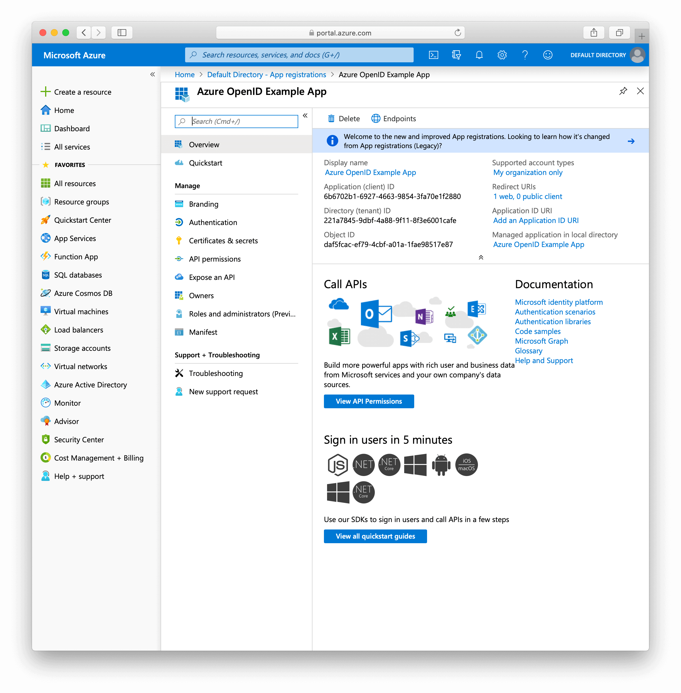 Azure application details